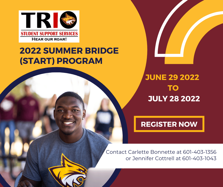 Young adult male wearing grey tshirt with wildcat head smiles with other students in the background. Text Reads: 2022 Summer Bridget (SMART) Program; June 29 2022 to July 29 2022 Register Now