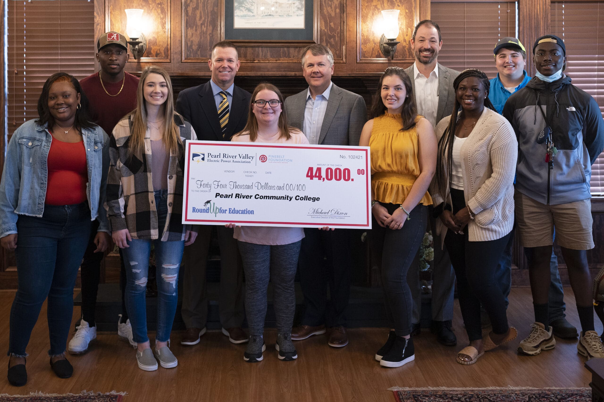 Pearl River Valley Electric Round Up Scholarship check presentation at PRCC
