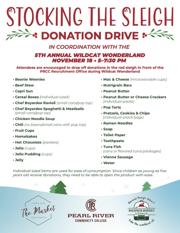 PRCC Stocking the Sleigh Donation Drive List of items accepted